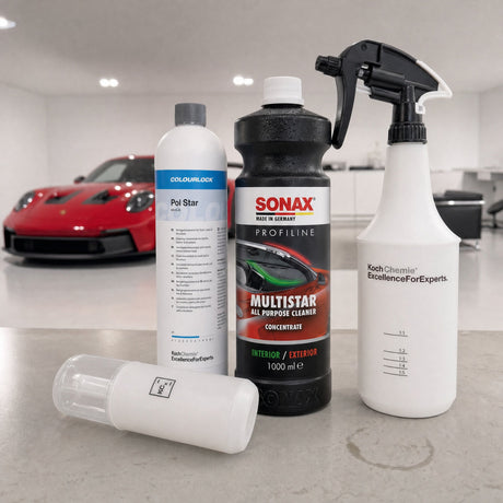 Detailing1 Auto-Reinigungsset "Innenraum" — SONAX PROFILINE MultiStar 1 Liter + COLOURLOCK „Pol Star“ 1 Liter + Foamer Bottle