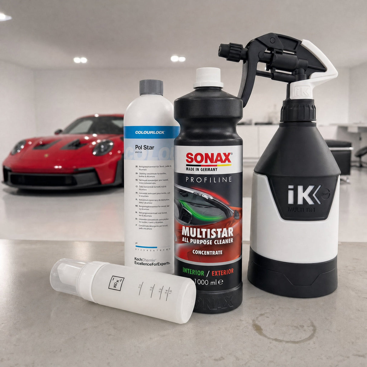 Detailing1 Auto-Reinigungsset "Innenraum" — SONAX PROFILINE MultiStar 1 Liter + COLOURLOCK „Pol Star“ 1 Liter + Foamer Bottle
