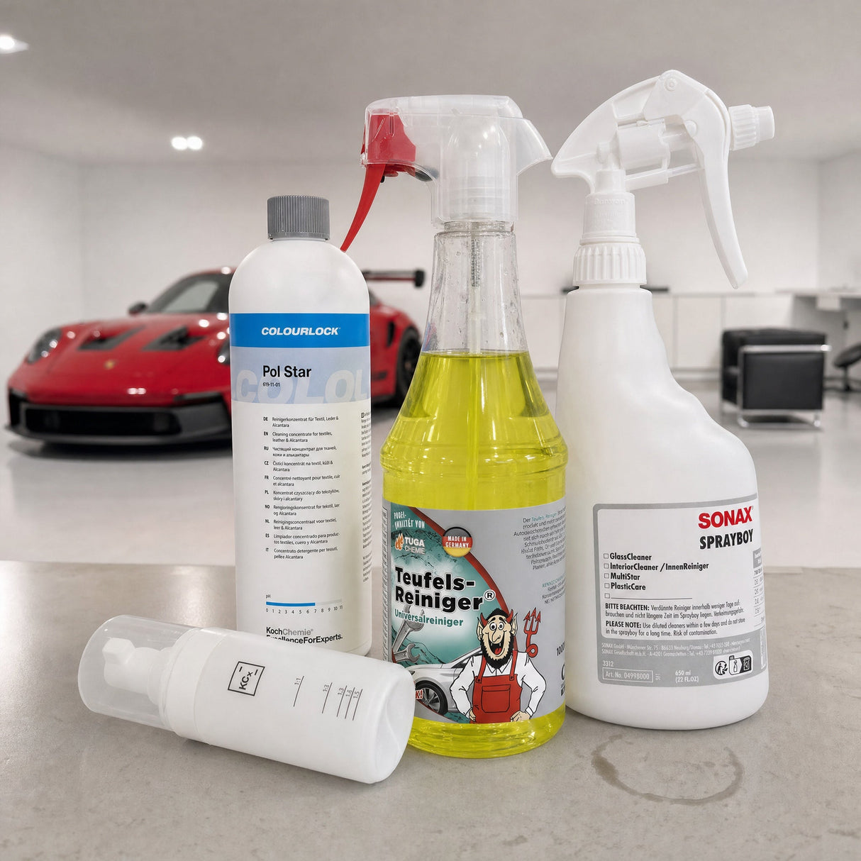 Detailing1 Auto-Reinigungsset "Innenraum" — TUGA Chemie Teufels-Reiniger® 1 Liter + COLOURLOCK „Pol Star“ 1 Liter + Foamer Bo