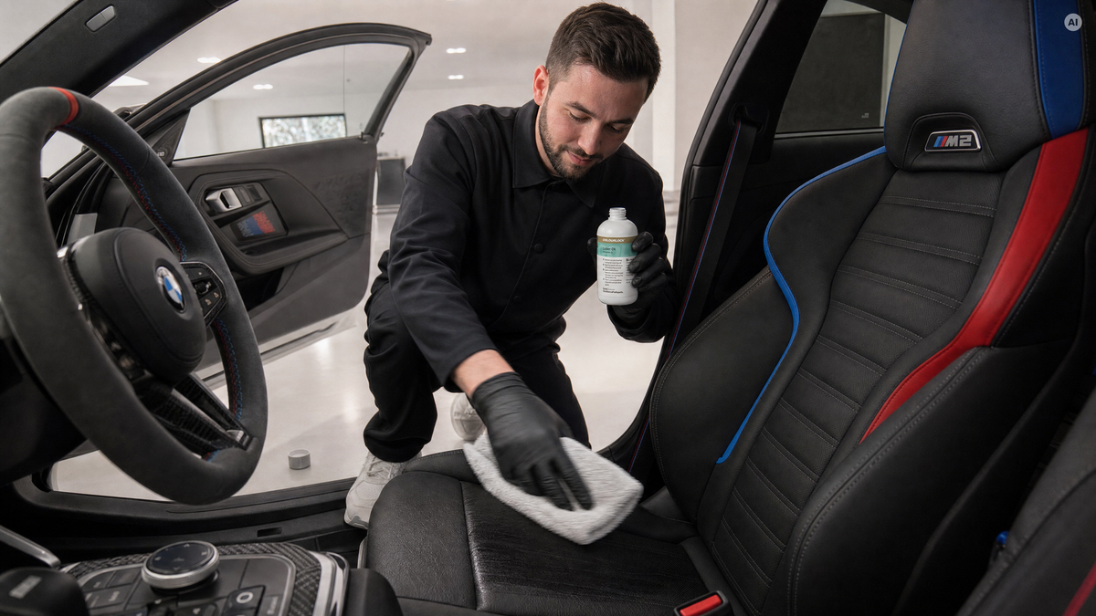 Rückfetten einer ausgetrockneten Sitzfläche — Rückfetter von COLOURLOCK bei Detailing1