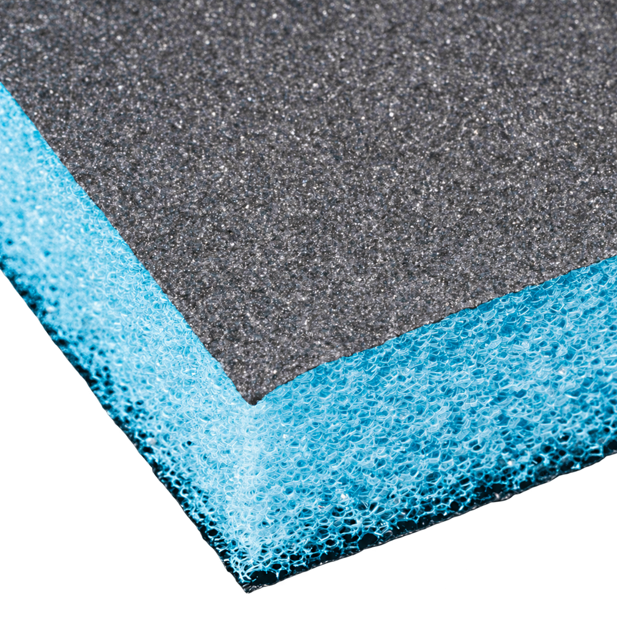 Schleifoberfläche und blauer Schaumkern des COLOURLOCK "Sanding Pad" Leder-Schleifpads